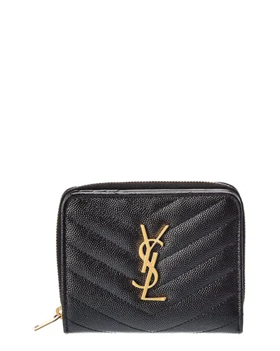 Saint Laurent Monogram Leather Card Case In Burgundy