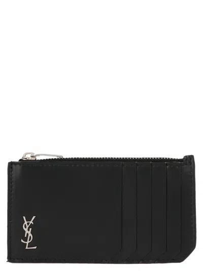 Saint Laurent Monogram Leather Card Case In Black
