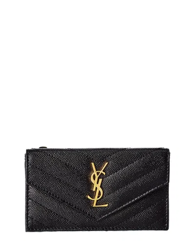 Saint Laurent Monogram Leather Card Holder In Black