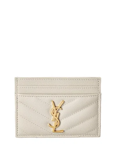 Saint Laurent Monogram Leather Card Holder In Neutral