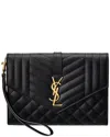 Saint Laurent Monogramme Quilted Textured-leather Pouch In Black