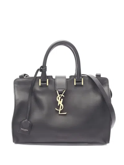 Pre-owned Saint Laurent Monogram Leather Kabas Small Handbag In Black