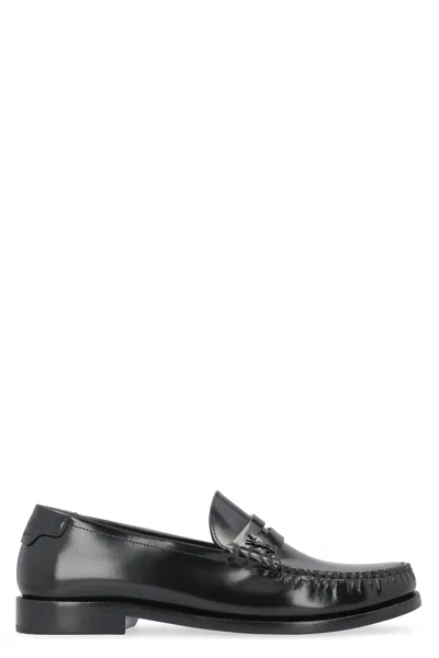 Saint Laurent Monogram Leather Loafers In Black