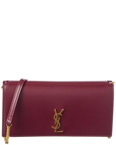 Saint Laurent Monogram Leather Phone Holder With Chain In Burgundy
