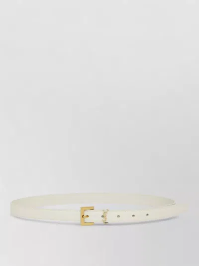 Saint Laurent Monogram Leather Thin Belt Adjustable In White