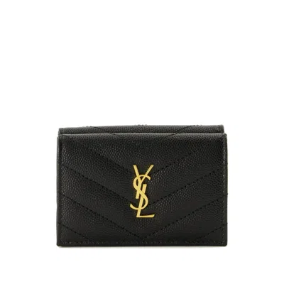 Saint Laurent Monogram Leather Wallet In Black