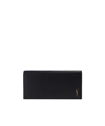 Saint Laurent Monogram Leather Wallet In Black