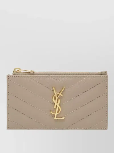 Saint Laurent Monogram Leather Wallet Gold Tone Hardware In Brown