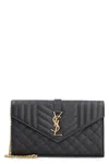 Saint Laurent Monogram Leather Wallet On Chain In Black