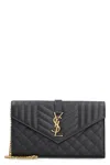 Saint Laurent Monogram Leather Wallet On Chain In Black