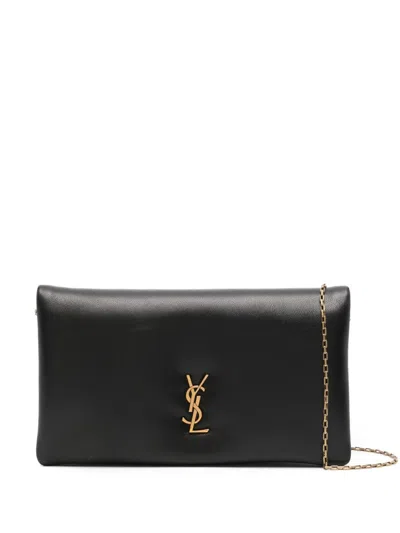 Saint Laurent Monogram Leather Wallet On Chain In Black