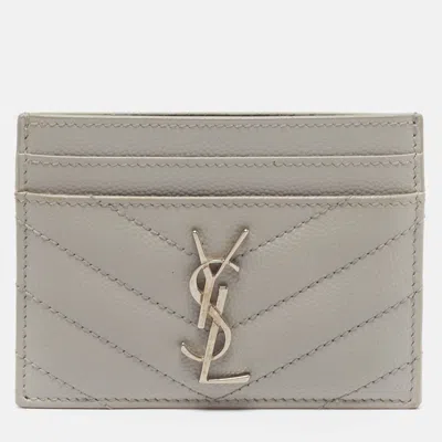 Pre-owned Saint Laurent Monogram Light Grey Matelassé Leather Card Holder