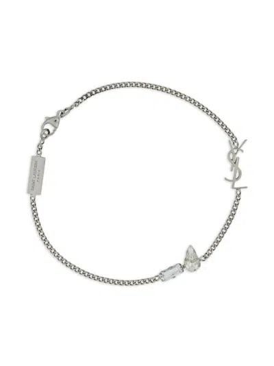 Saint Laurent Monogram-logo Gemstone Bracelet In Silver