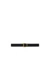 Saint Laurent Cassandre Belt With Square Buckle In Hammered Leather In Black