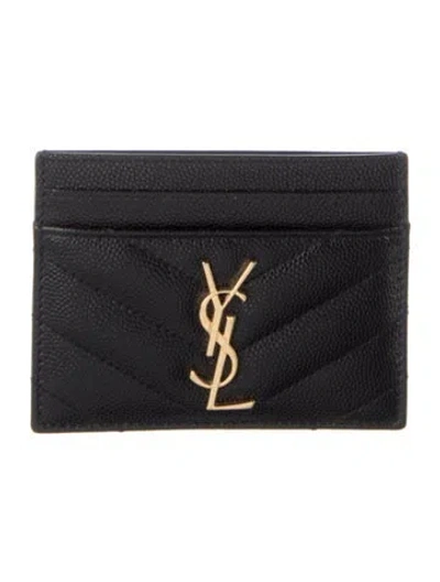 Pre-owned Saint Laurent Monogram Matelasse Card Holder Leather Card Holder In Black