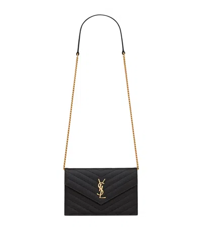 Saint Laurent Monogram Matelassé Envelope Chain Wallet In Black