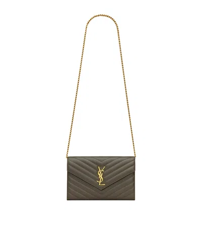 Saint Laurent Monogram Matelassé Envelope Wallet Bag In Green