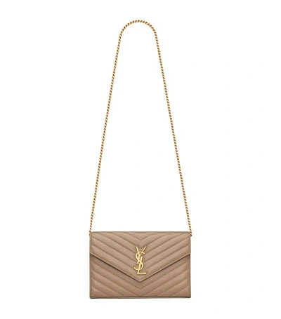 Saint Laurent Monogram Matelassé Envelope Wallet Bag In Brown