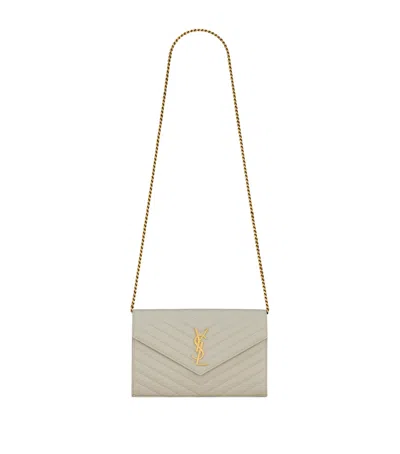 Saint Laurent Monogram Matelassé Envelope Wallet Bag In White