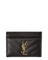 Saint Laurent Monogram Matelasse Grain De Poudre Embossed Leather Card Case In Black