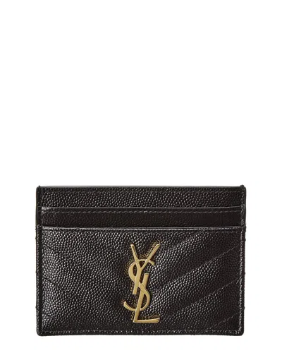 Saint Laurent Monogram Matelasse Grain De Poudre Embossed Leather Card Case In Brown