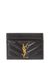Saint Laurent Monogram Matelasse Lambskin Leather Card Holder In Black