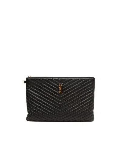 Saint Laurent Monogram Matelassé Large Clutch Bag In Black