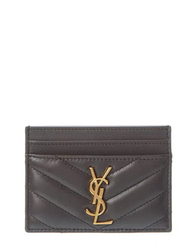 Saint Laurent Monogram Matelasse Leather Card Holder In Gray