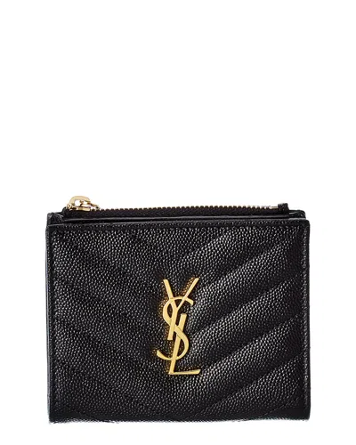 Saint Laurent Monogram Matelasse Leather Card Holder In Black