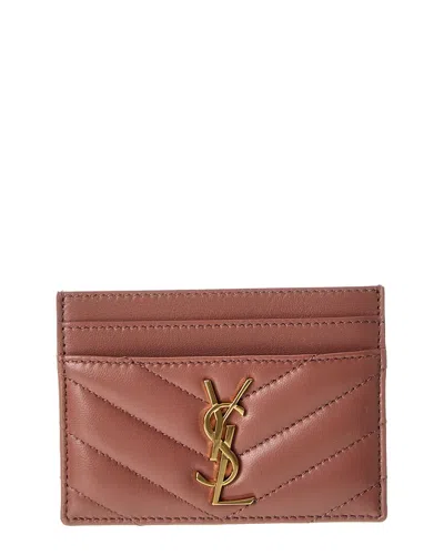 Saint Laurent Monogram Matelasse Leather Card Holder In Burgundy