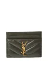 Saint Laurent Monogram Matelasse Leather Card Holder In Green