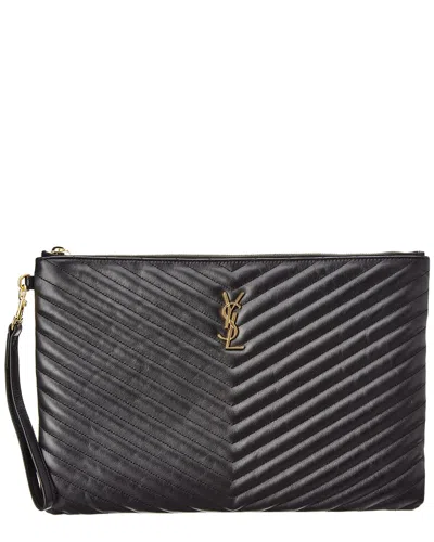SAINT LAURENT SAINT LAURENT MONOGRAM MATELASSE LEATHER DOCUMENT HOLDER