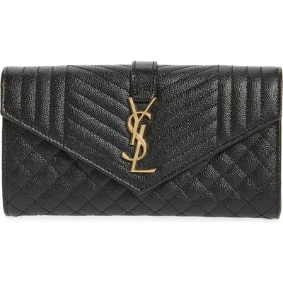 Saint Laurent Monogram Matelassé Leather Envelope Wallet In Black