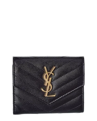 Saint Laurent Monogram Matelasse Leather Trifold Compact Wallet In Black