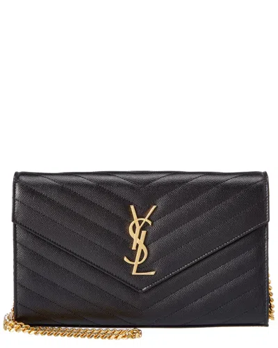 Saint Laurent Monogram Matelasse Leather Wallet On Chain In Black