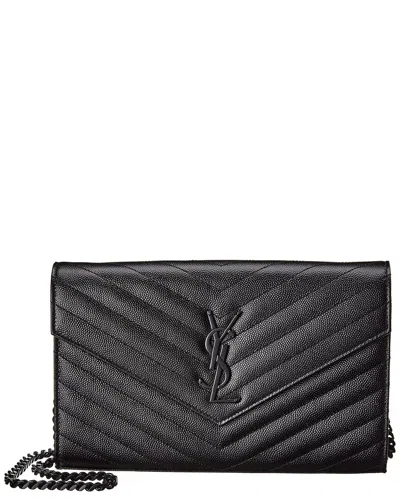 Saint Laurent Monogram Matelasse Leather Wallet On Chain In Black