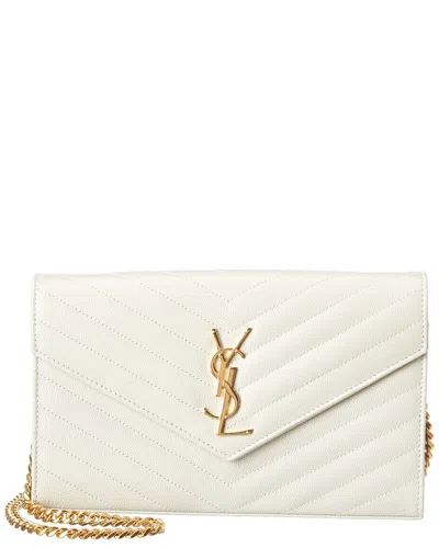 Saint Laurent Monogram Matelasse Leather Wallet On Chain In Neutral