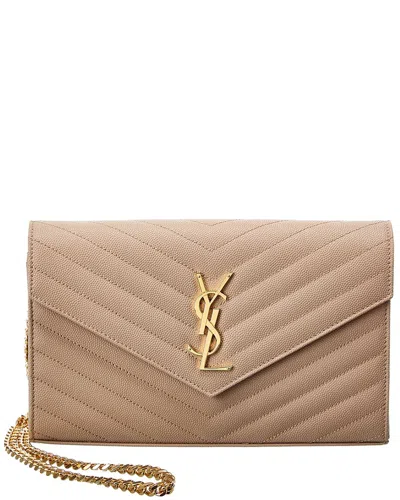 Saint Laurent Monogram Medium Matelasse Leather Wallet On Chain In Beige