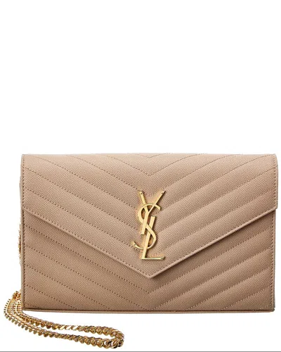 Saint Laurent Monogram Medium Matelasse Leather Wallet On Chain In Beige