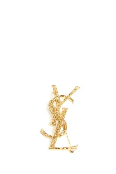 Saint Laurent Monogram Metal Brooche In Gold
