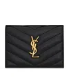 Saint Laurent Pebbled Logo Plaque Cardholder In Black
