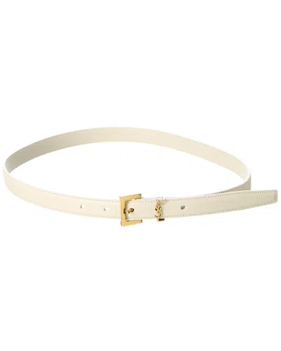 Saint Laurent Monogram Narrow Leather Belt In White