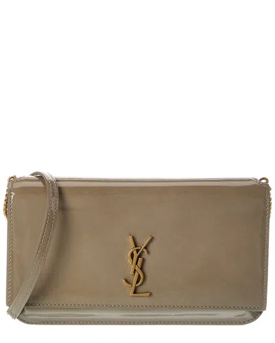 Saint Laurent Monogram Patent Phone Holder With Chain In Neutral