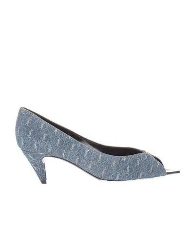 Saint Laurent Monogram-pattern Open-toe Sandals In Gray