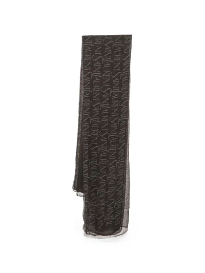 Pre-owned Saint Laurent Monogram Peint Scarf In Black
