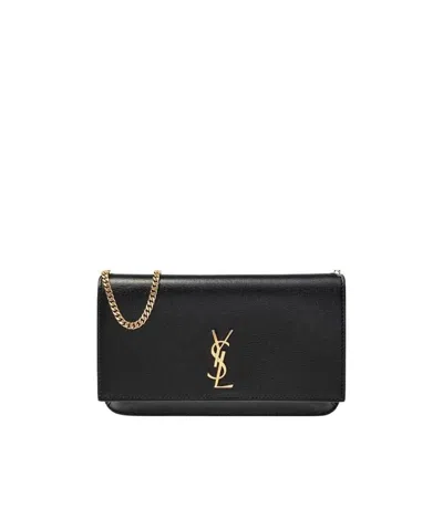 Saint Laurent Monogram Phone Holder In Black