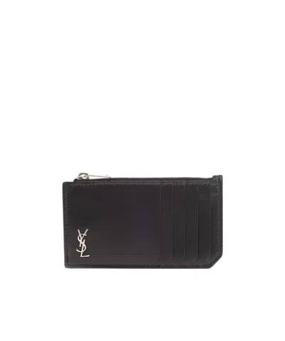 Saint Laurent Monogram-plaque Cardholder In Black