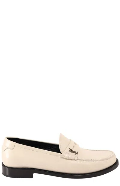 Saint Laurent Leather Loafer In Beige
