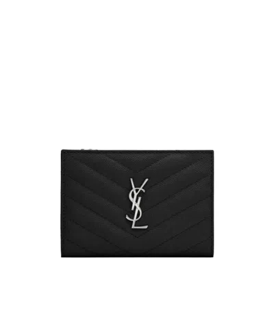 Saint Laurent Monogram Plaque Wallet In Black