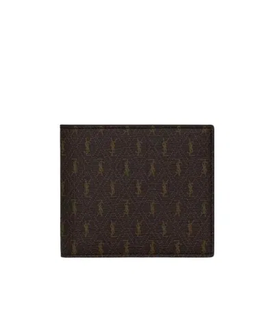 Saint Laurent Monogram-print Bi-fold Wallet In Black